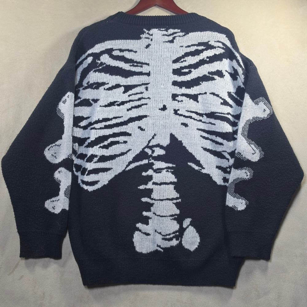 Aelfric Eden unisex Oversized Skeleton Sweater Black White Bones Streetwear L